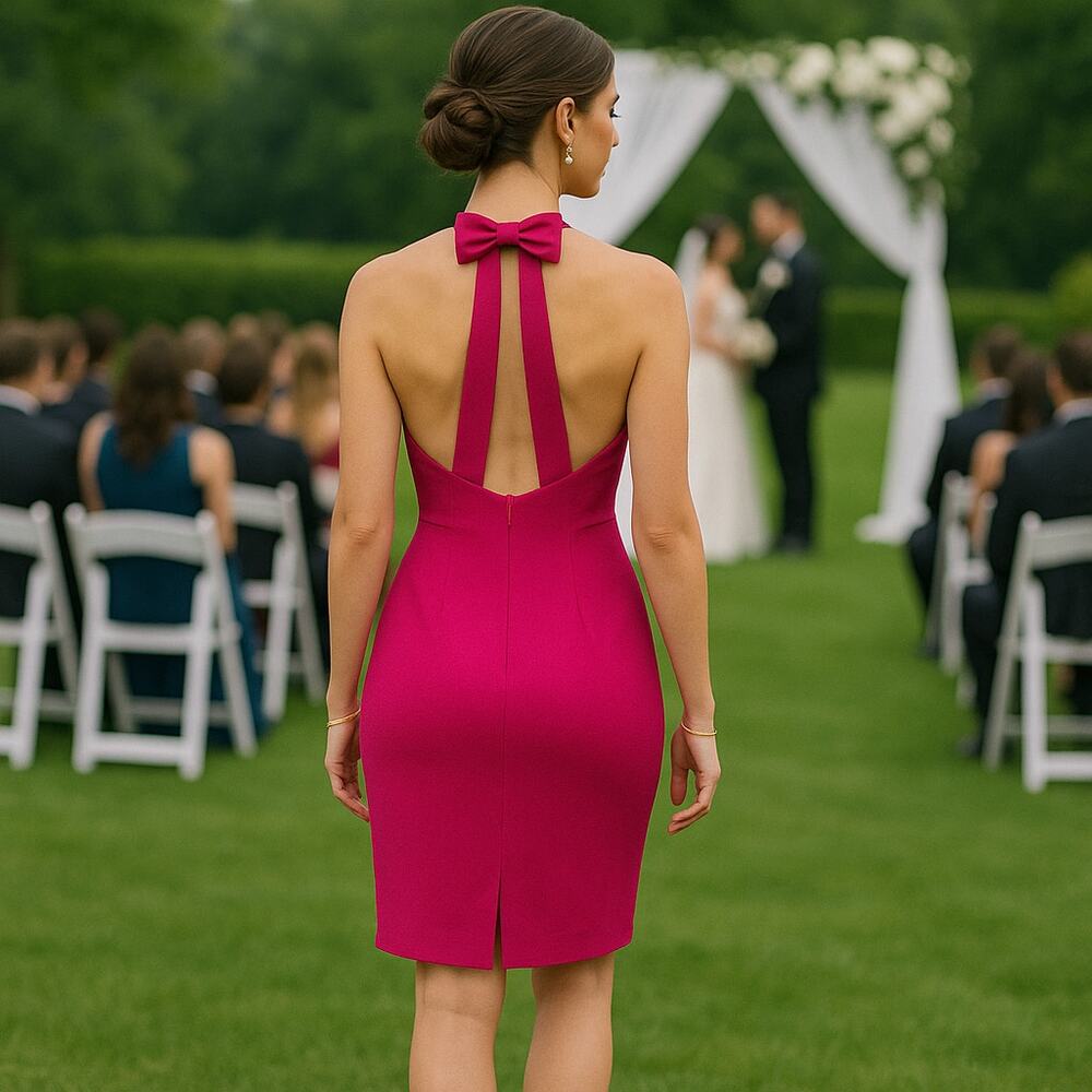 Badgley Mischka Magenta Bow Back Dress Size 0